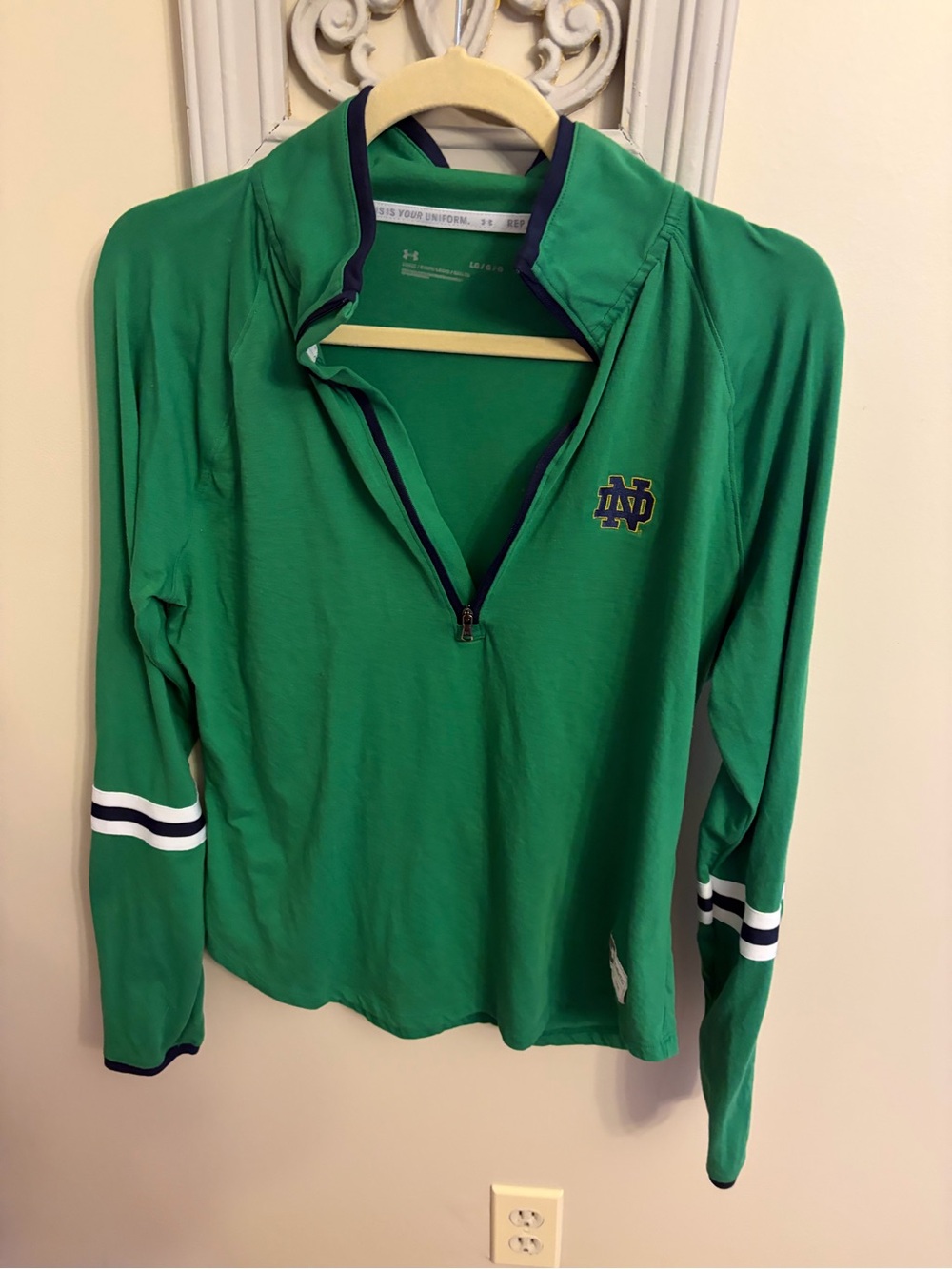 Under Armour Green Notre Dame Quarter-Zip Pullover with Navy Trim